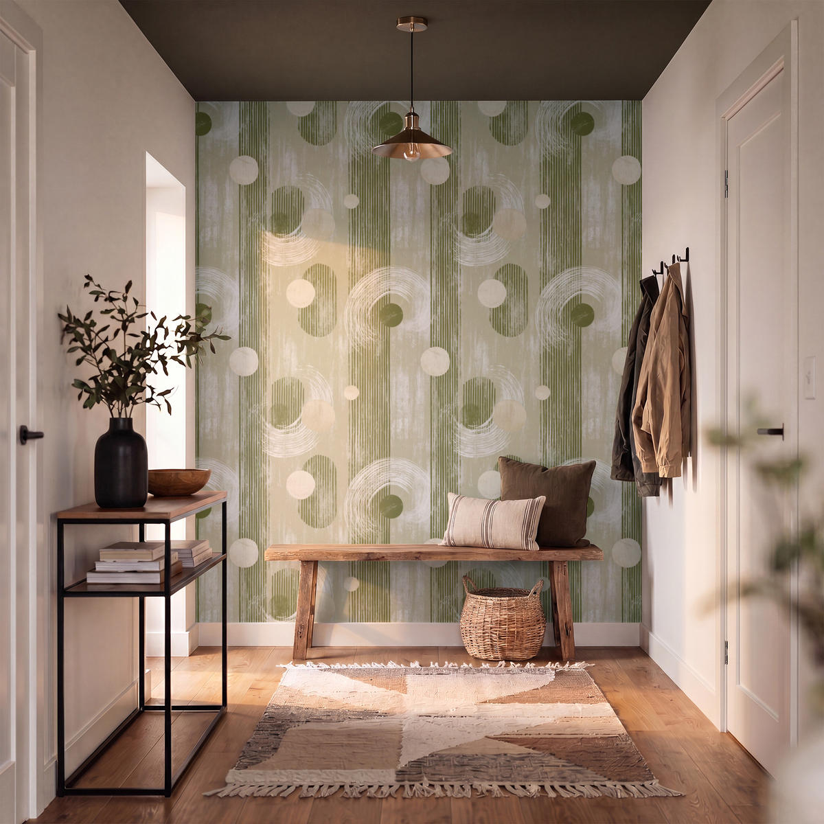 TAPETE - Künstlerisch - Modern - Grün - 180x200 cm - Olivgrün, Papier (180/200cm) - OnlyWow