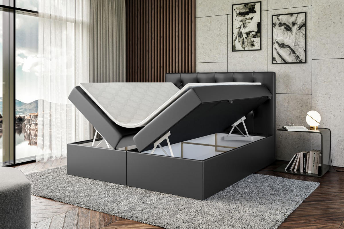 BOXBETT mit Matratze H3 und Lattenrost - MIRAGE - 160x200 Schwarz Hochglanz - Schwarz Hochglanz, Holzwerkstoff (160/200cm) - ALTDECOR