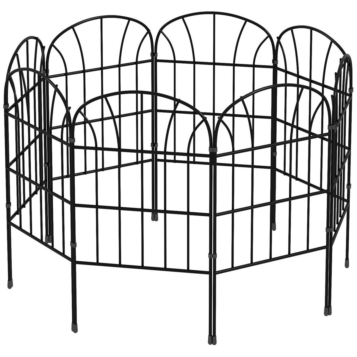 GARTENZAUN DE-18059 8-teilig, dekorativ abgerundet Schwarz - Schwarz, Metall (0.5/61cm) - ComfortXL