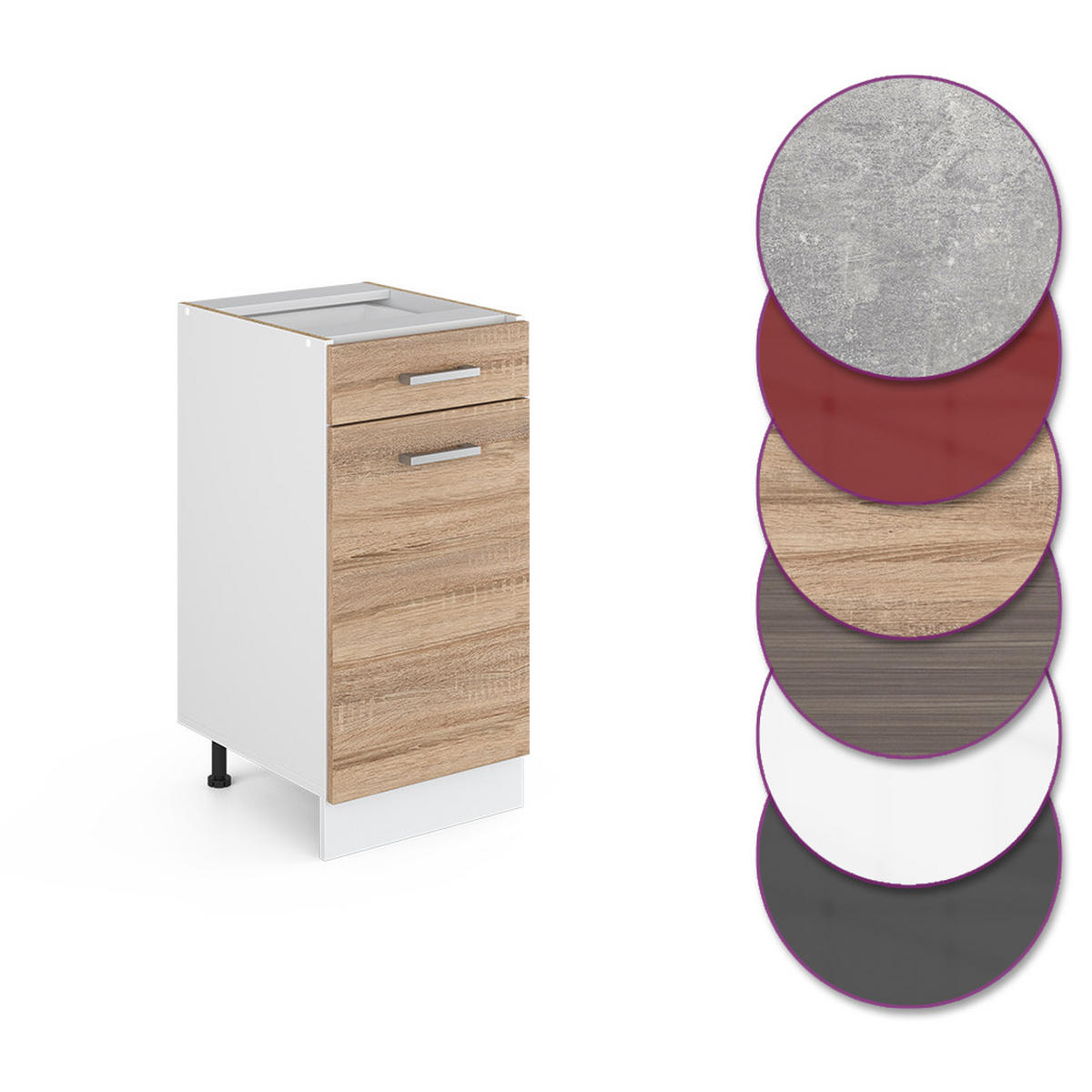 KÜCHENUNTERSCHRANK R-Line Sonoma 40 cm, AP Anthrazit - Weiß/Sonoma Eiche, Holzwerkstoff (40/81.6/60cm) - Vicco