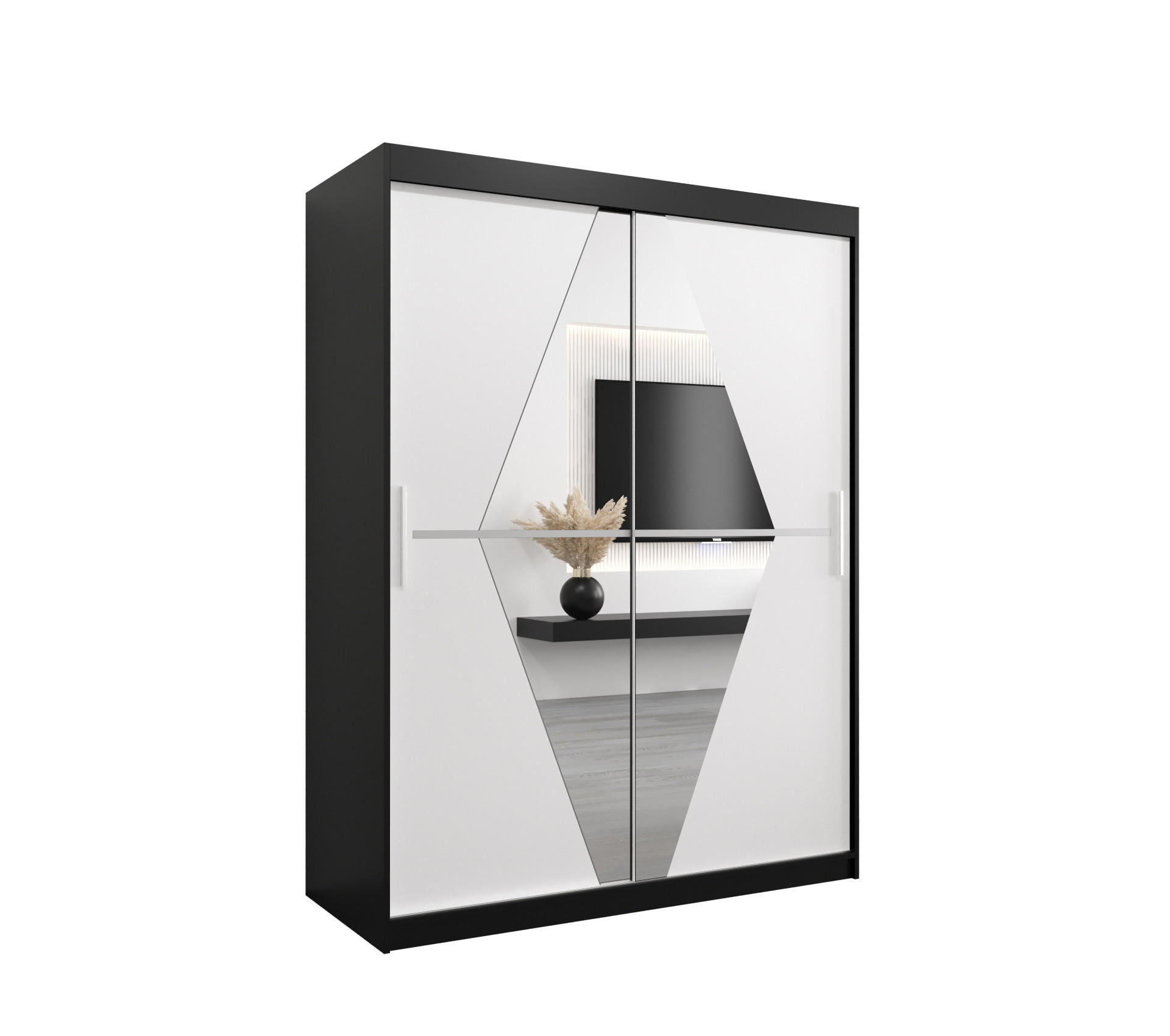 SCHWEBETÜRENSCHRANK 200/150/62 2-türig - Silberfarben/Schwarz, Holz/Kunststoff (150/200/62cm) - Abiks Möbel