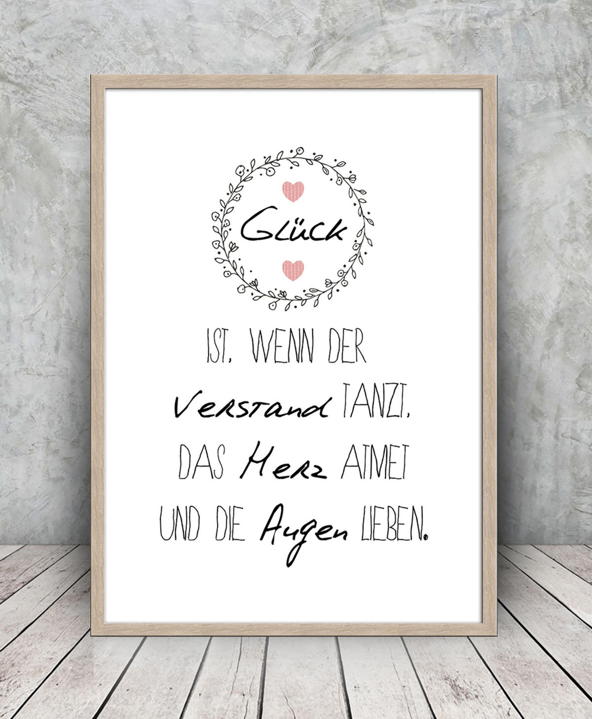 BILD mit Rahmen 51x71 cm Spruch: Glück Liebe - Beige, Holz (51/71cm) - artissimo