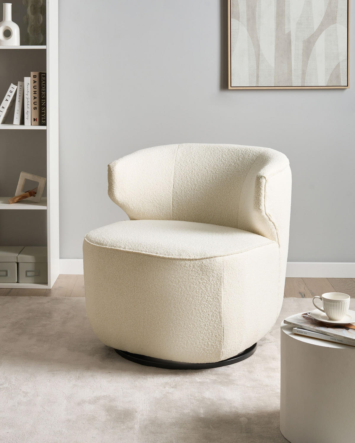 DREHSESSEL Cremeweiß Molleby - Schwarz/Weiß, Textil (73/78/77cm) - Beliani