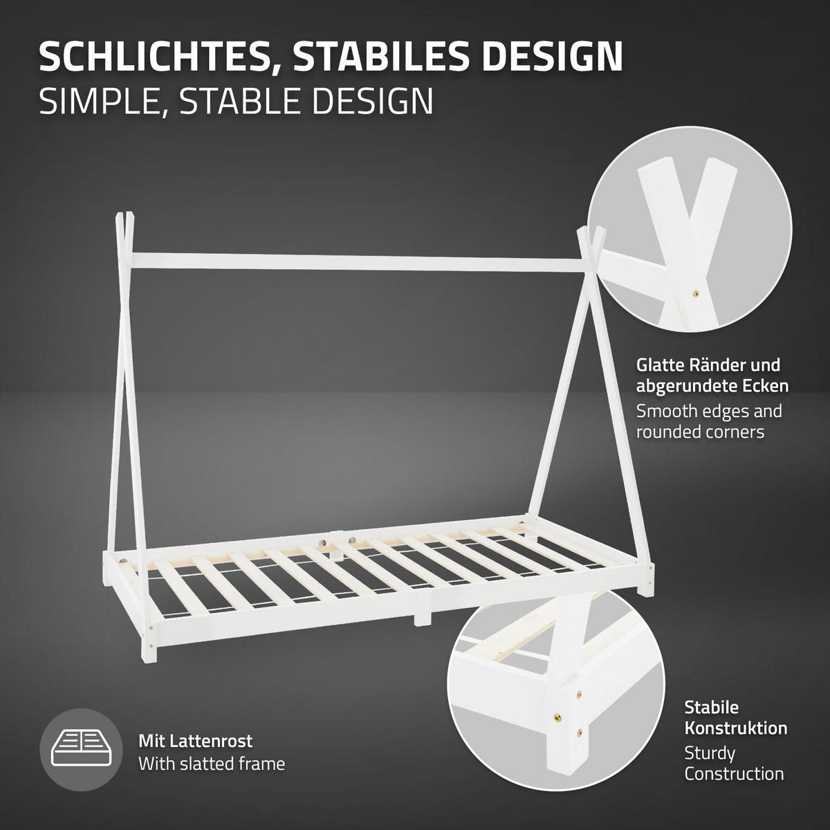 KINDERBETT Tipi mit Matratze 90x200 cm Weiß - Weiß, Holz (90/200cm) - ML-DESIGN