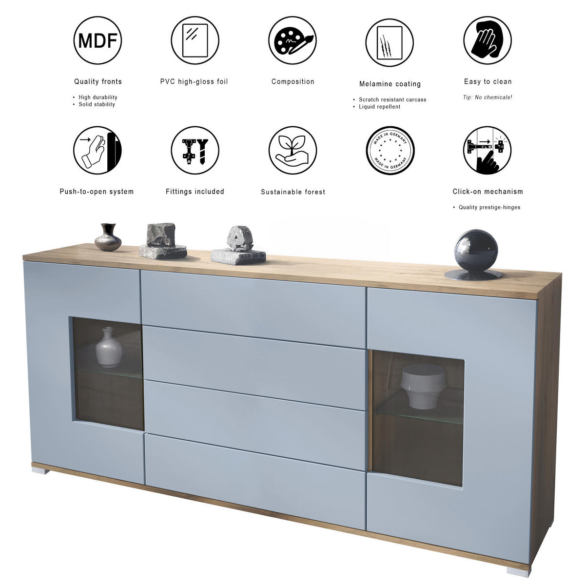 SIDEBOARD Grömitz Sandgrau Hochglanz - Sandfarben, Holzwerkstoff (166.5/75.5/35cm) - Vladon