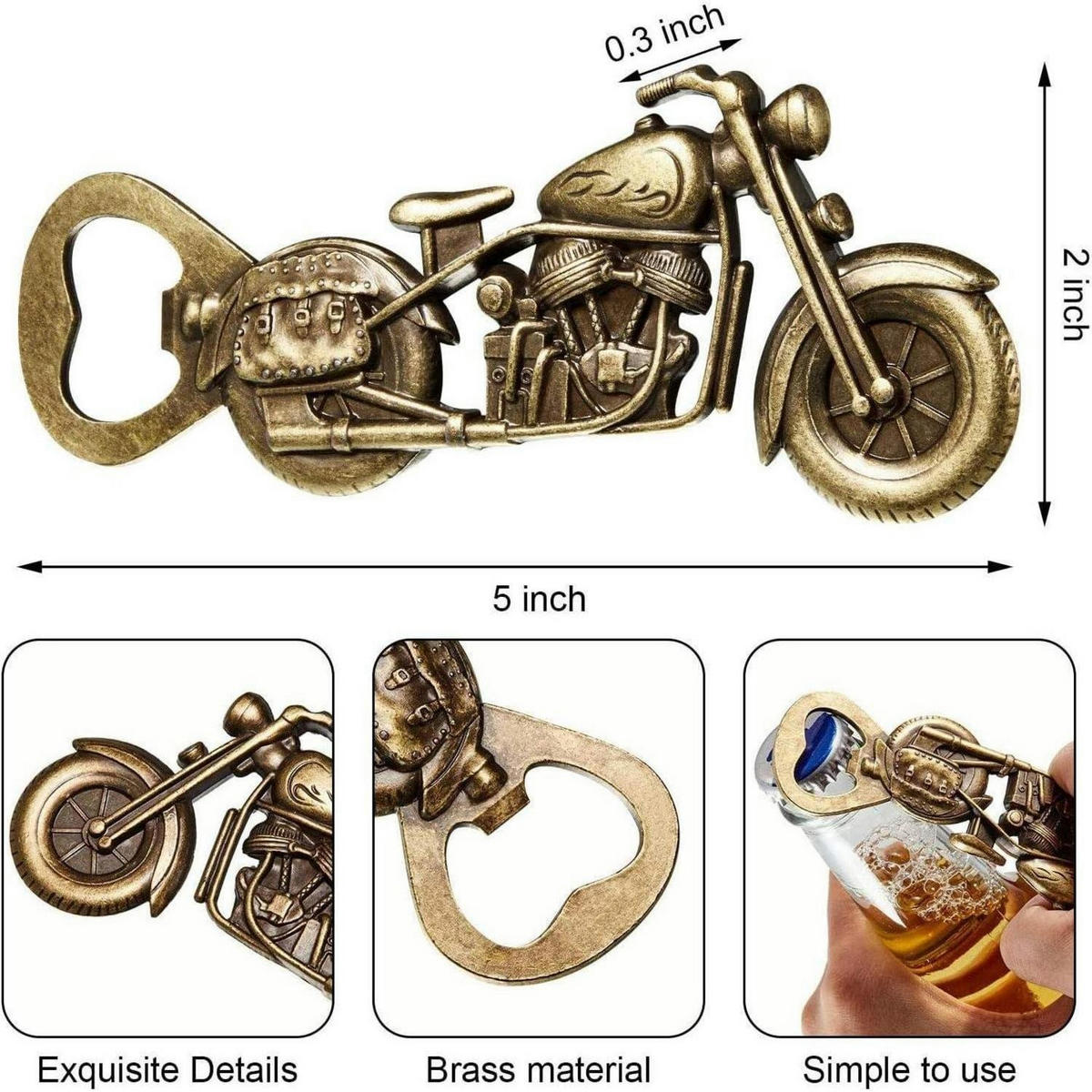 FLASCHENÖFFNER Motorrad mit Karabiner Zinklegierung Vintage - Bronzefarben, Metall (10cm)