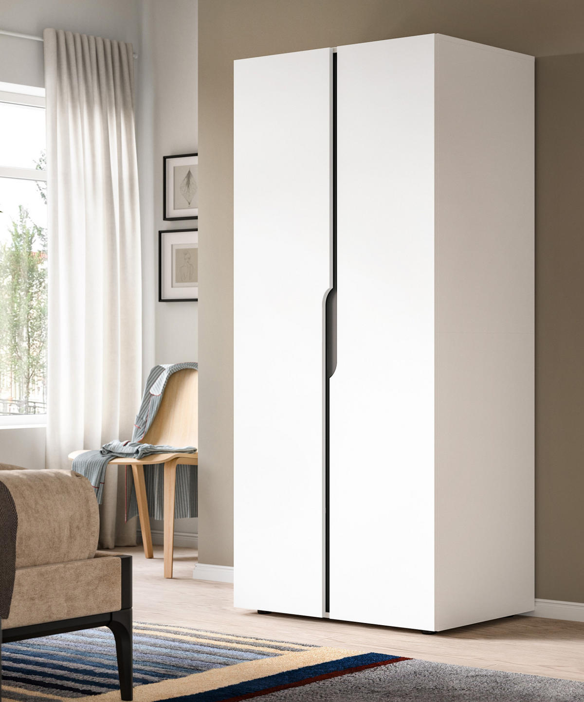 KLEIDERSCHRANK weiß, grau 81 x 176 cm, Drehtürenschrank 2-türig - Schwarz/Weiß, Holzwerkstoff/Kunststoff (81/176/51cm) - Inn.Furn