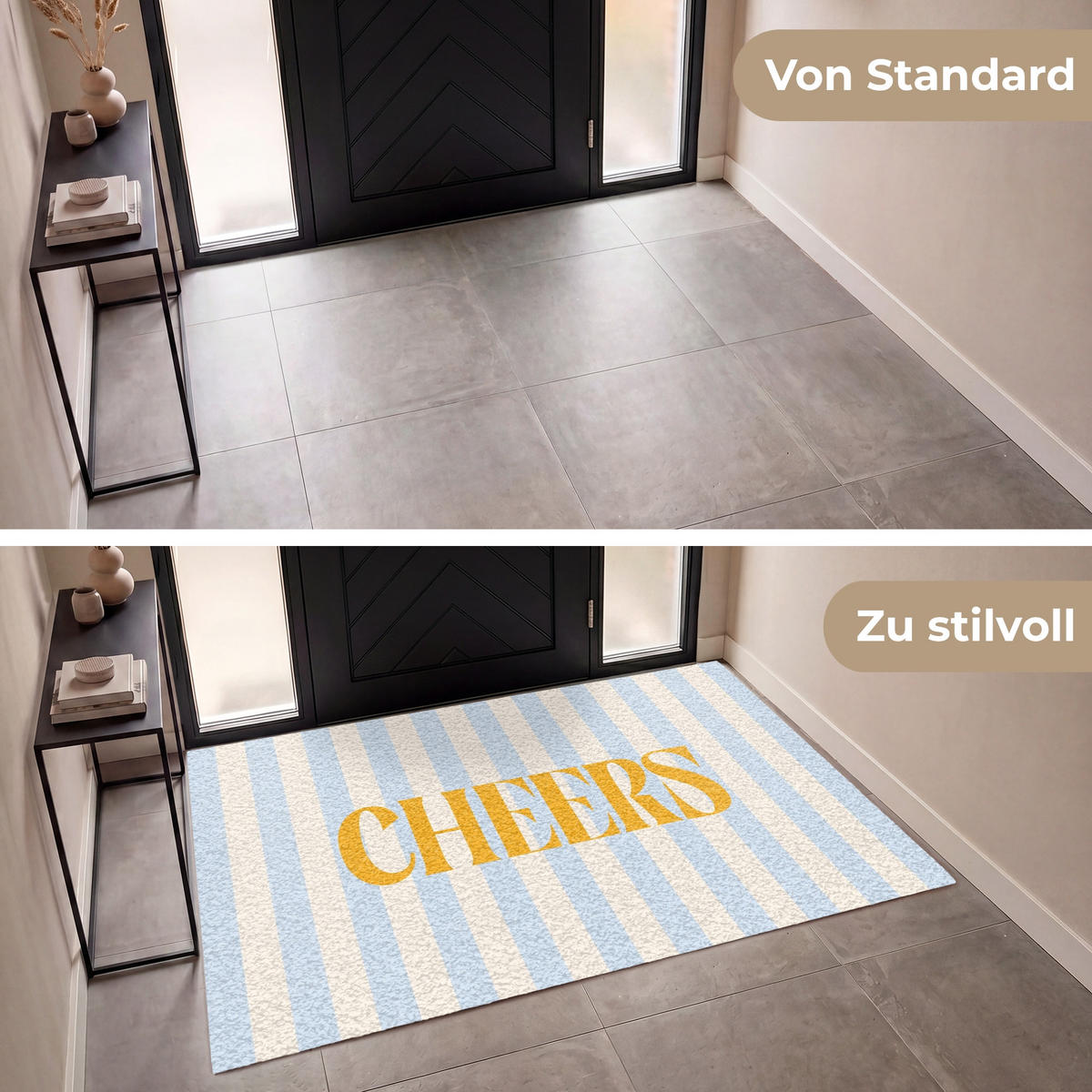 FUSSMATTE Orange – Blau – Streifen – Cheers 180x120 cm - Hellblau, Kunststoff (180/0.4cm) - MuchoWow