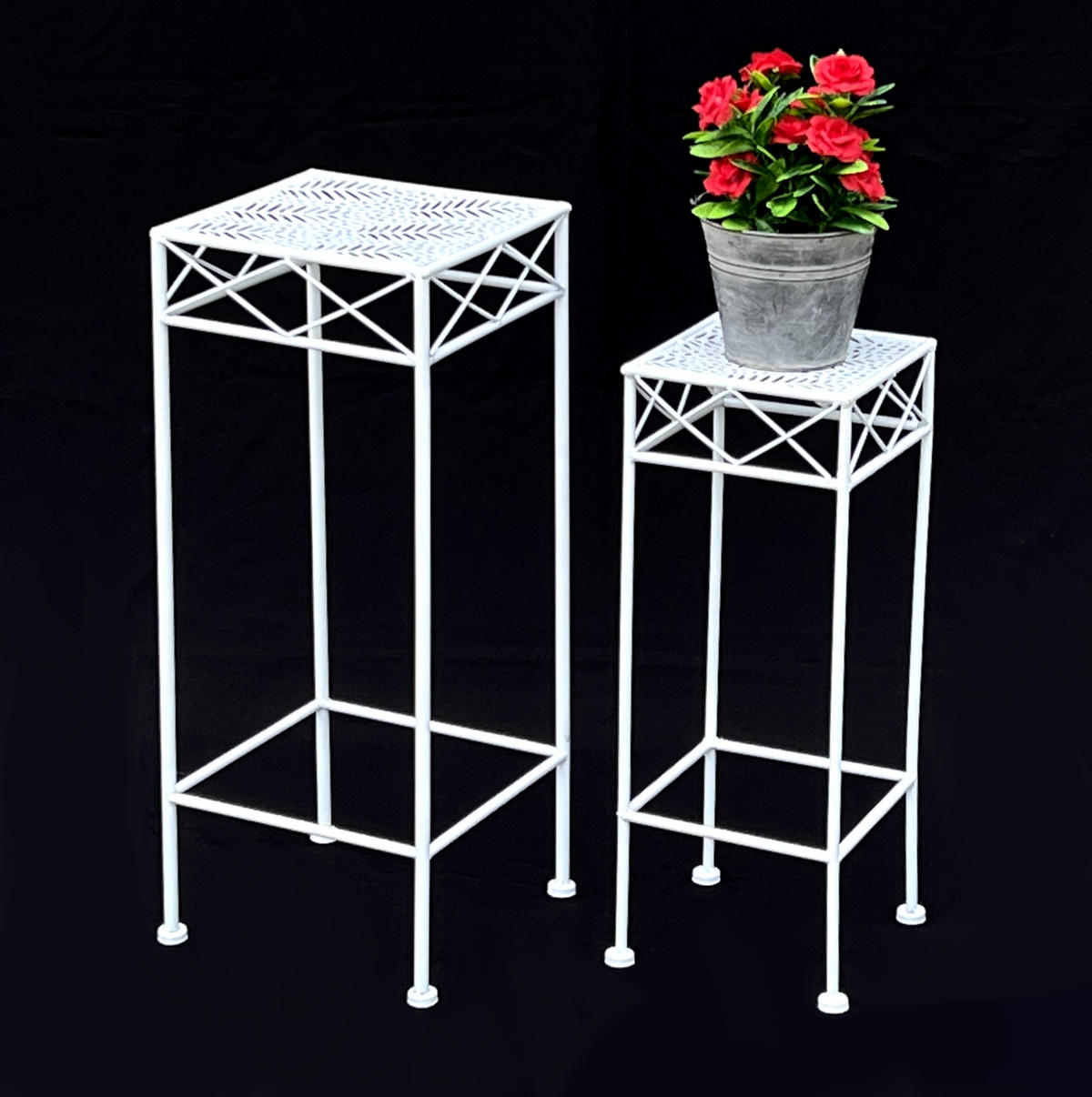 BLUMENHOCKER 2er Set Weiß Metall Eckig 96314 - Weiß, Metall (23/60/23cm) - DanDiBo