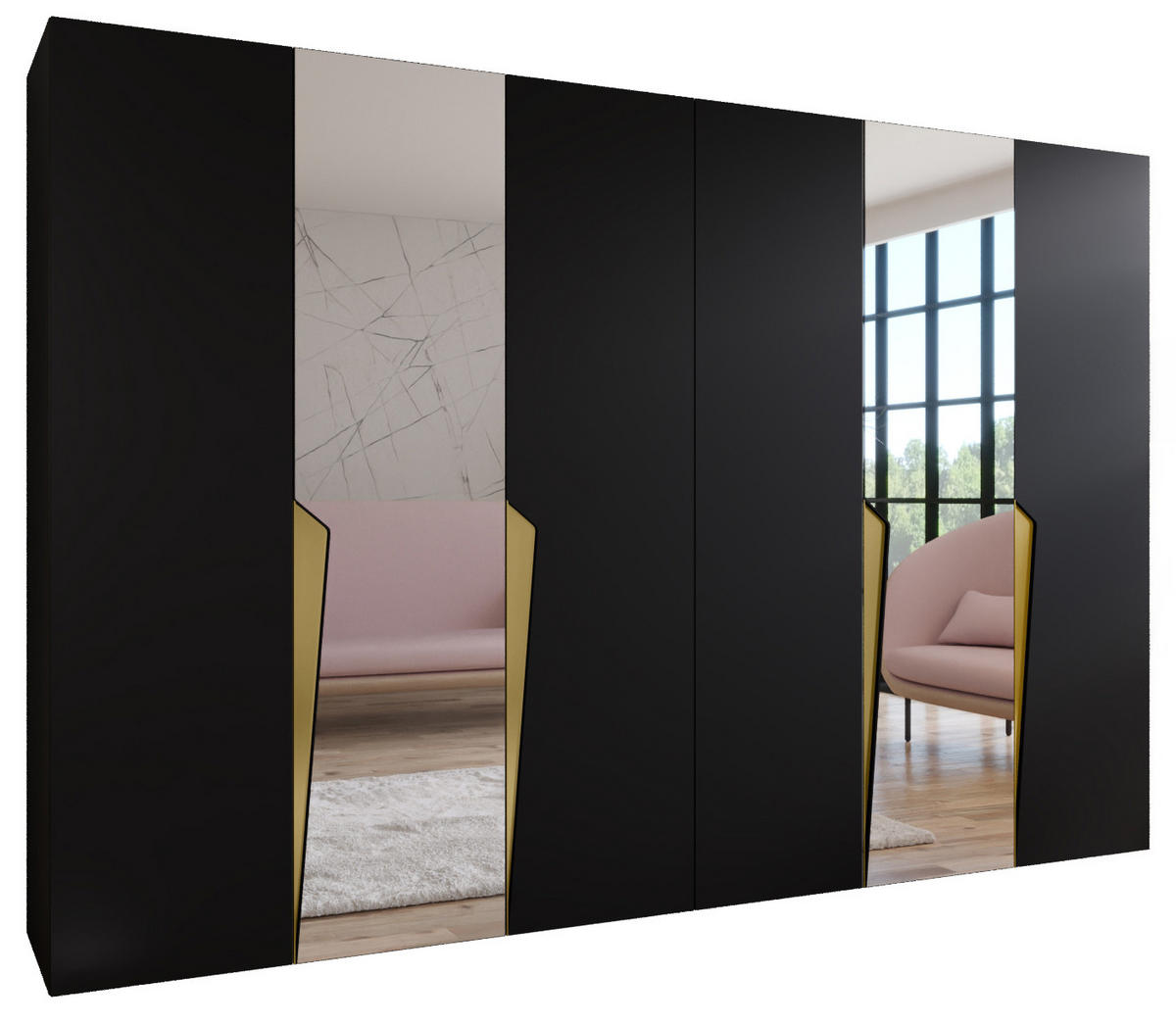 DREHTÜRENSCHRANK 202/300/52 6-türig - Goldfarben/Schwarz, Holz/Metall (300/202/52cm) - Abiks Möbel