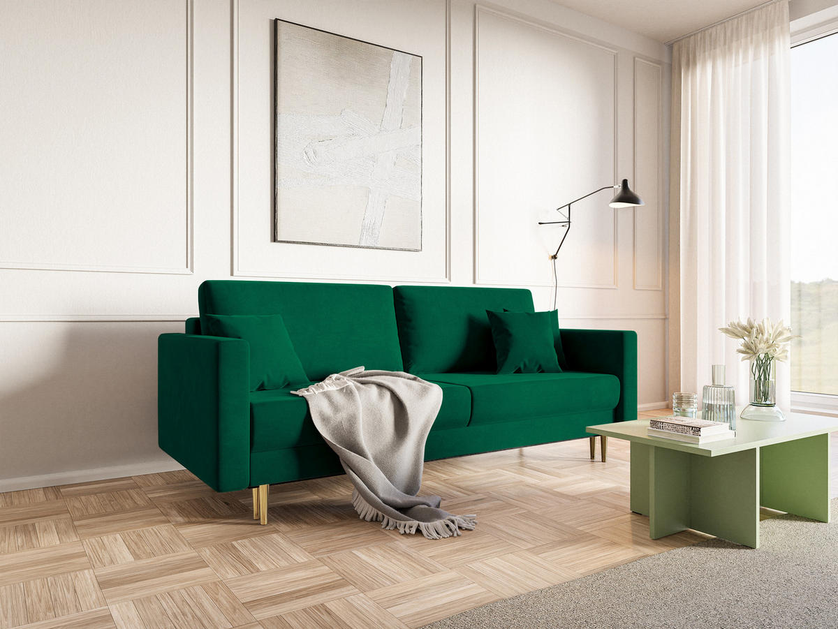 SCHLAFSOFA Valico Dunkelgrün hydrophober Samt - Dunkelgrün/Goldfarben, Textil/Metall (230/90/97cm) - Selsey