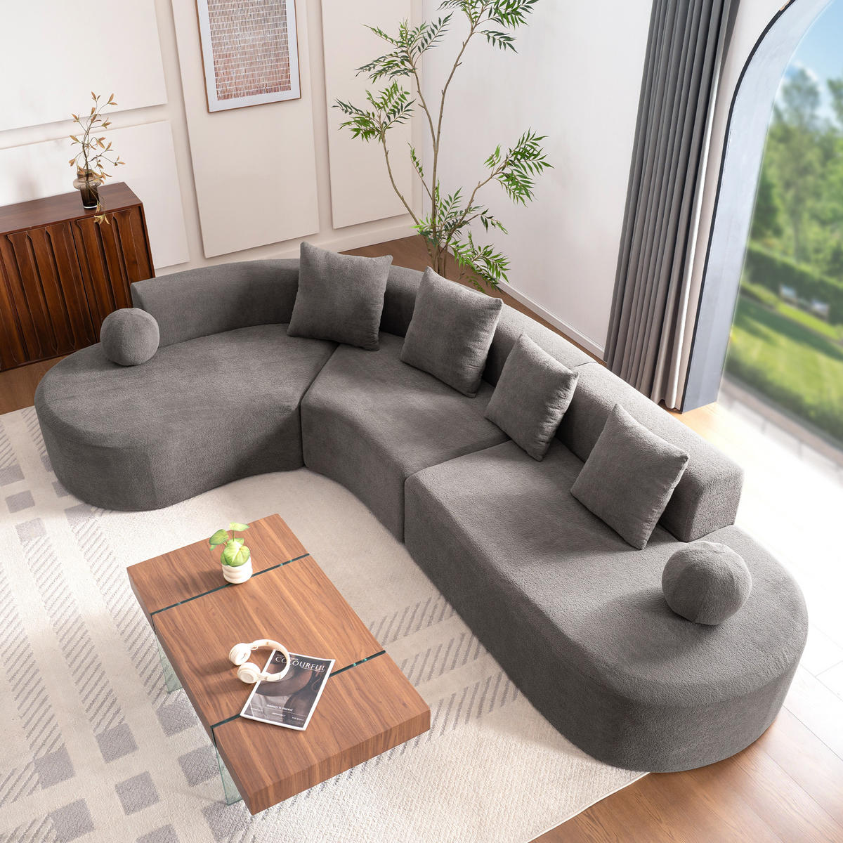 5-SITZER ECKSOFA Chenille Grau mit Kissen - Grau, Textil (327/215cm) - WISHDOR