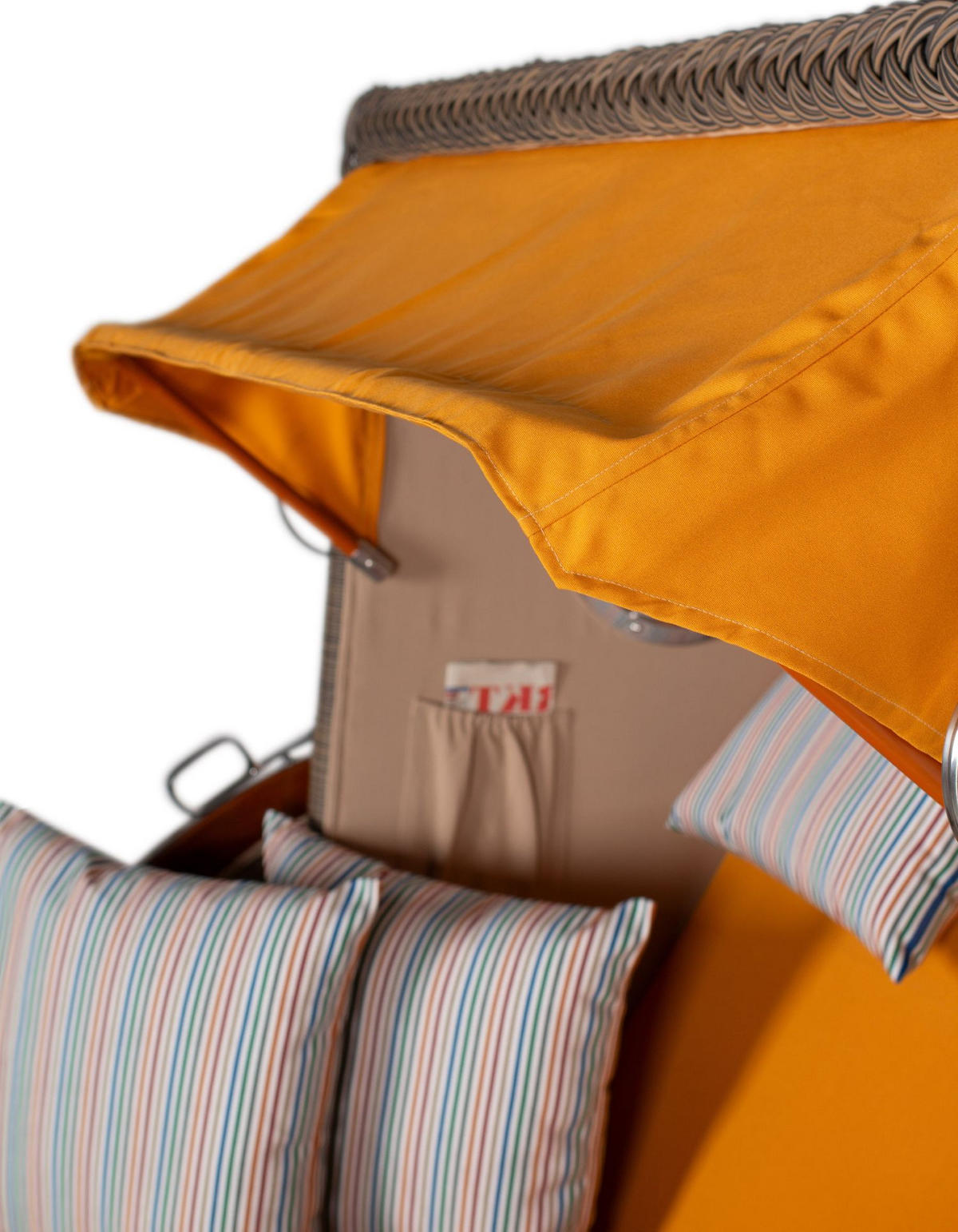 STRANDKORB Komplettset: Ammersee Mahagoni Bullauge - PE grau - Modell 586 - Beige/Rot, Holz/Kunststoff (125/165/80cm) - bene living