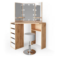 ECKSCHMINKTISCH Arielle Goldkraft Eiche 110 cm mit LED Beleuchtung und Hocker - Eiche Wotan, Holzwerkstoff (110/141.5/54cm) - Vicco