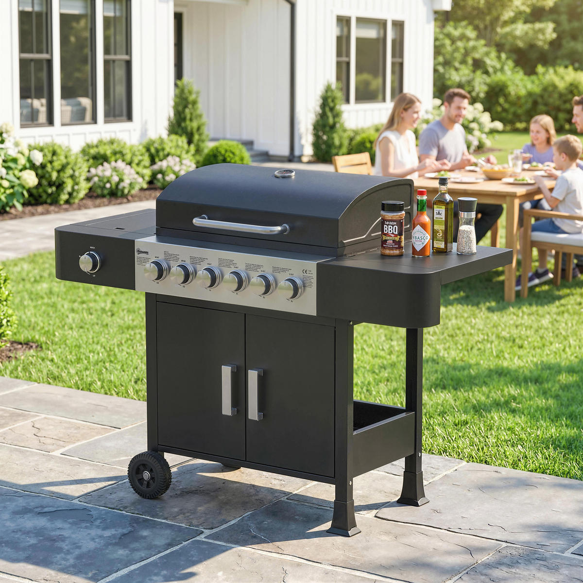 GASGRILL DE-10309 6+1 Brenner 17,8 kW Edelstahl - Schwarz, Metall (51/101/135cm) - ComfortXL