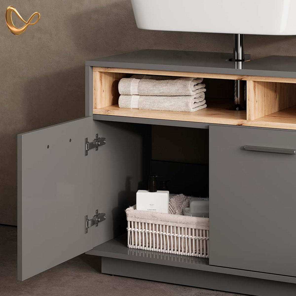 BADMÖBEL-SET Temo Anthrazit 2 Teile - Anthrazit/Sonoma Eiche, Holzwerkstoff (80/72/40cm) - Livinity®