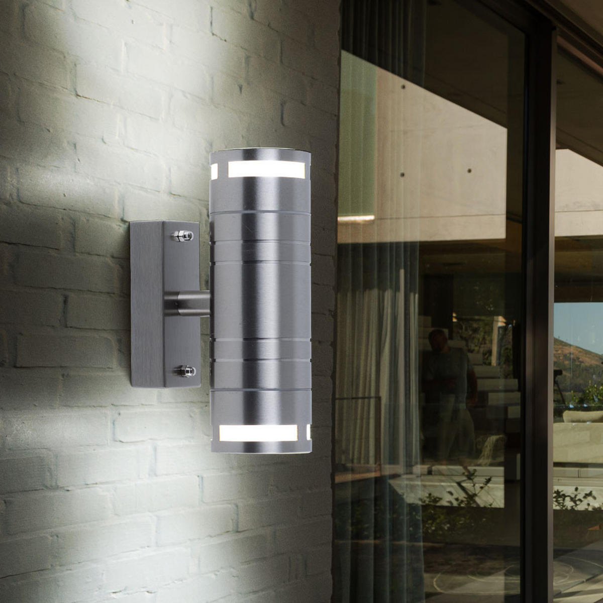 LED AUSSEN-WANDLEUCHTE Edelstahl Silber Up & Down - Silberfarben, Glas (6/17.8/11cm)