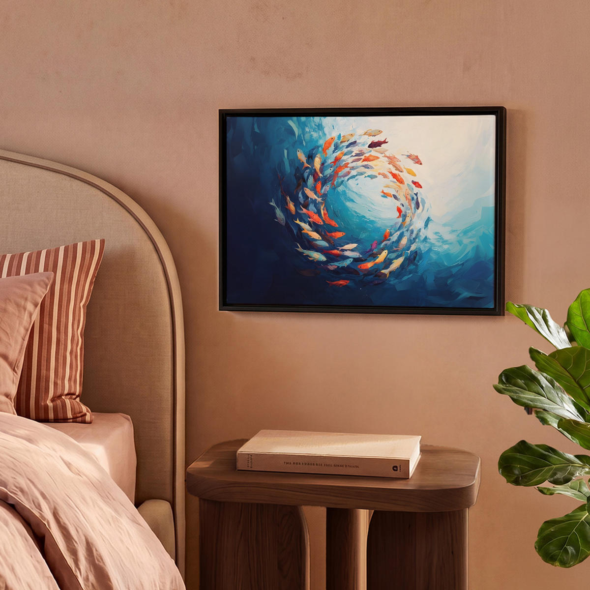 LEINWAND Bilder mit Rahmen - Meer - Fische - Bunt - Dynamisch - 40x30 - Hellblau, Textil (40/30cm) - MuchoWow