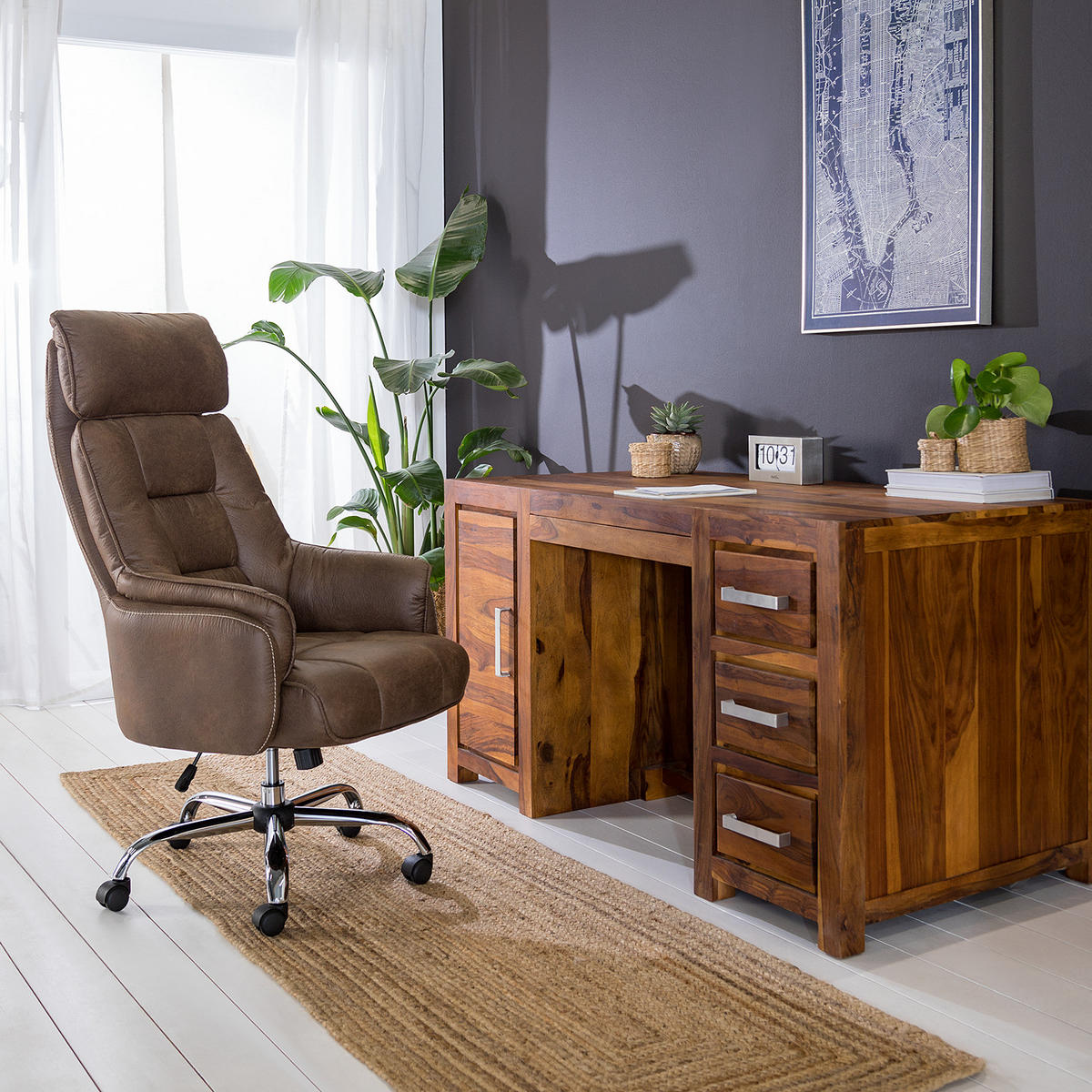 BÜROSTUHL - Microfaser / Nylon - Braun / Schwarz - Braun, Kunststoff/Textil (71/115/84cm) - home24