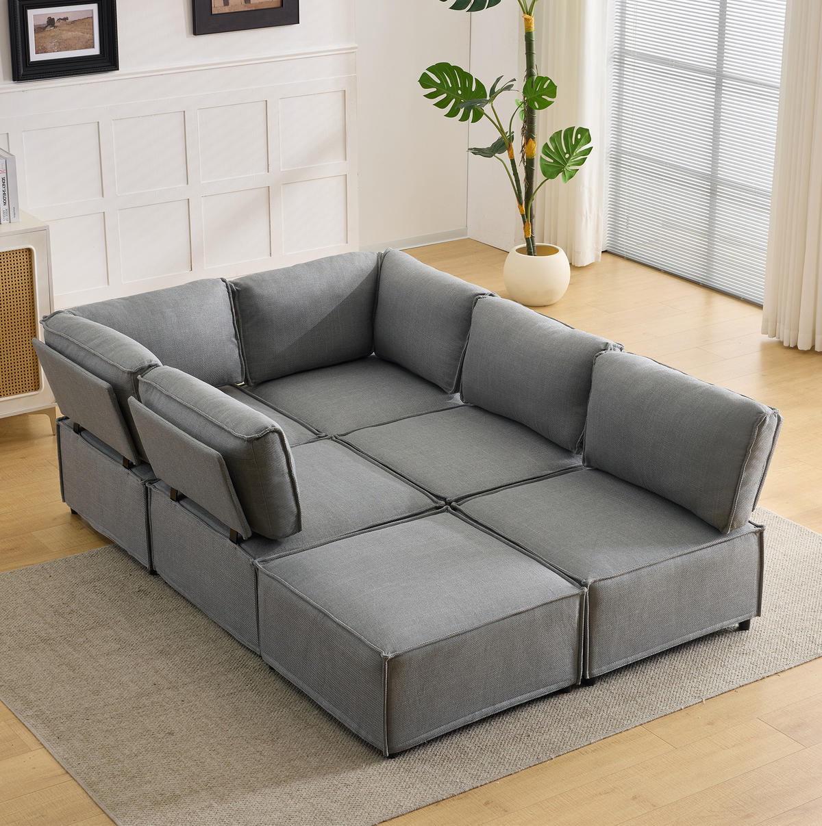 SOFA modular mit Schlaffunktion Hellgrau 3-tlg. - Hellgrau, Holzwerkstoff (152/308cm) - Meubliv