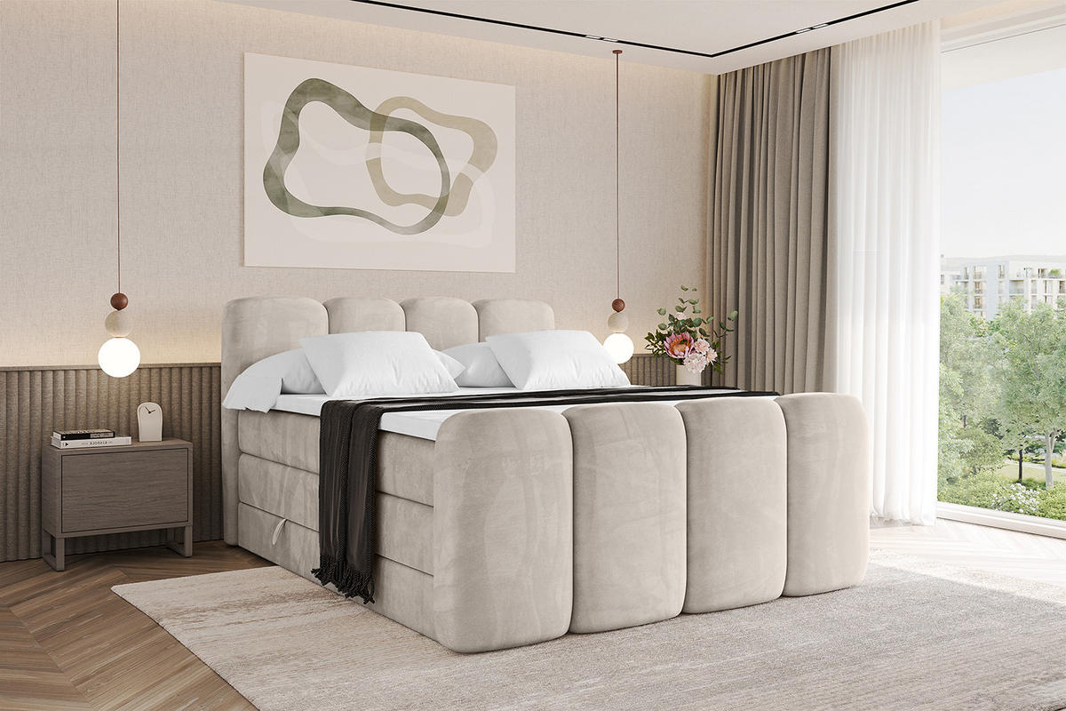 BOXBETT mit Matratze H3|H4 und Lattenrost - NINA-Z KING - 120x200 cm Casablanca - Beige - Champagner, Holzwerkstoff (120/200cm)