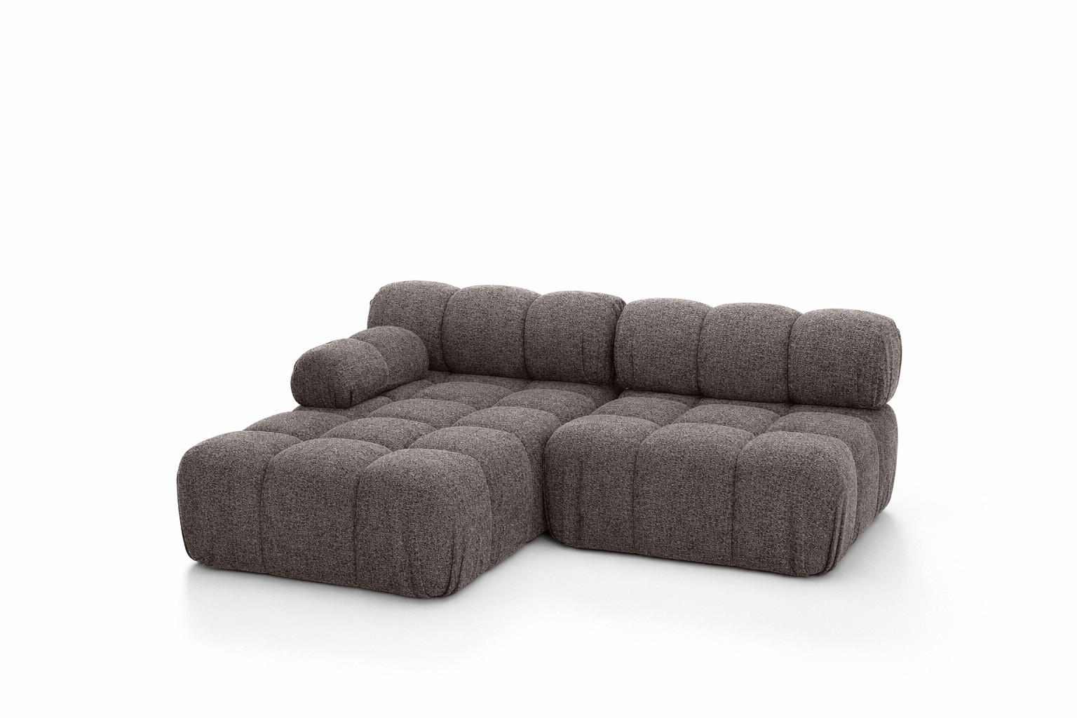 ECKSOFA L-Form Mini II Modular, Bouclé-Stoff Abriamo, Braun, Links, Selia - Braun, Holz (190/160cm) - Kaiser Möbel