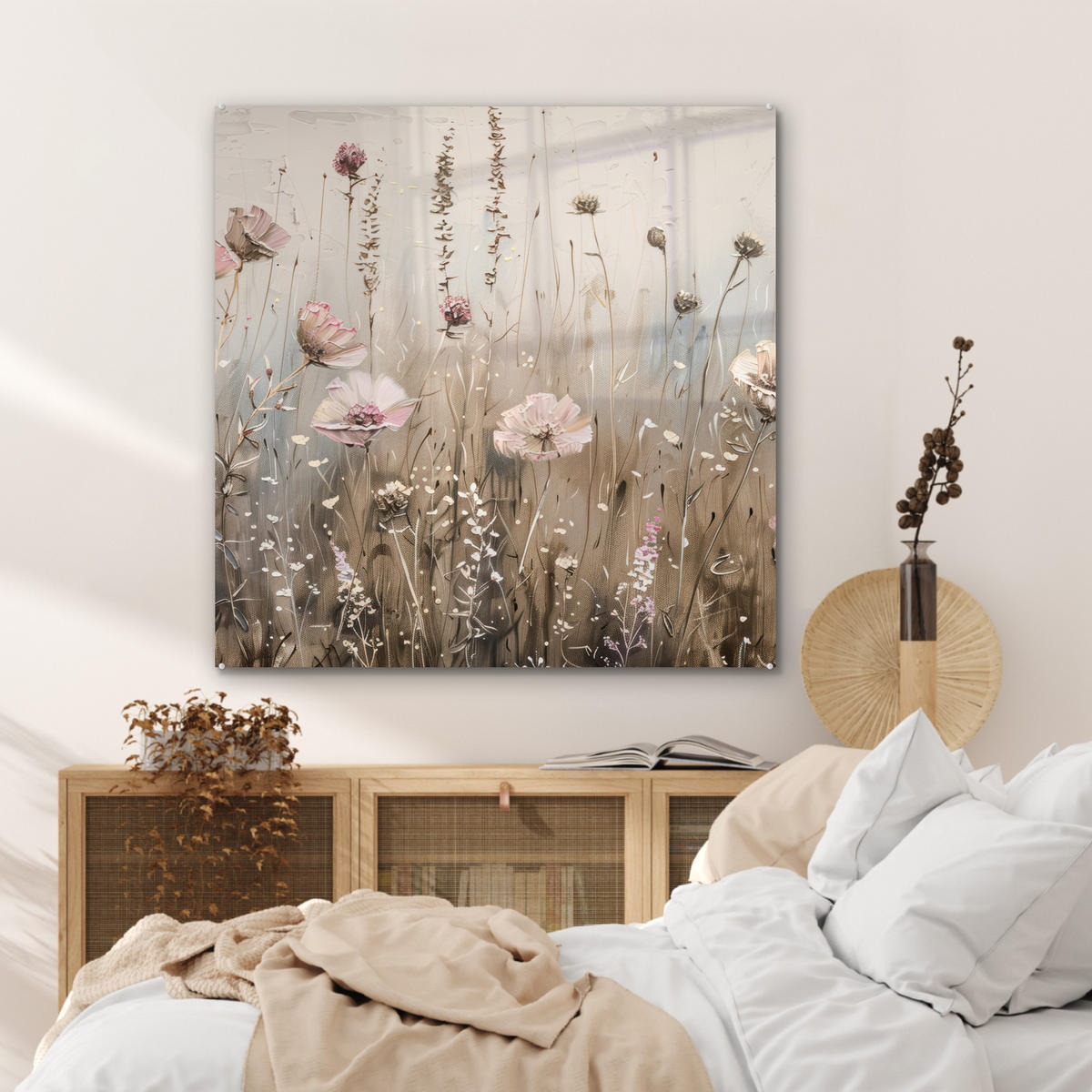 OBRAZ NA AKRYLOVOM SKLE Kvety - Ružová - Moderné - Béžová 90x90 cm - béžová, sklo (90/90cm) - MuchoWow