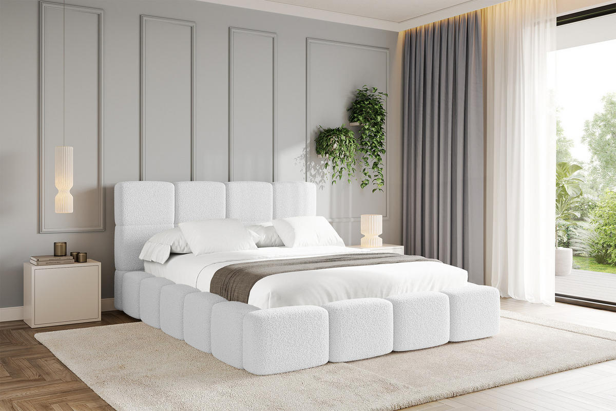 POLSTERBETT mit Bettkasten und Lattenrost mit Kopfteil, Boxbett ohne Matratze, mit Stauraum - NATA 180x200 Weiß - Weiß, Holzwerkstoff/Textil (180/200cm) - ALTDECOR