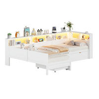 STAURAUMBETT L-Form 90/200 cm Weiß mit Ausziehbett, Schublade und LED - Weiß, Holzwerkstoff (90/200cm) - MIVRAY