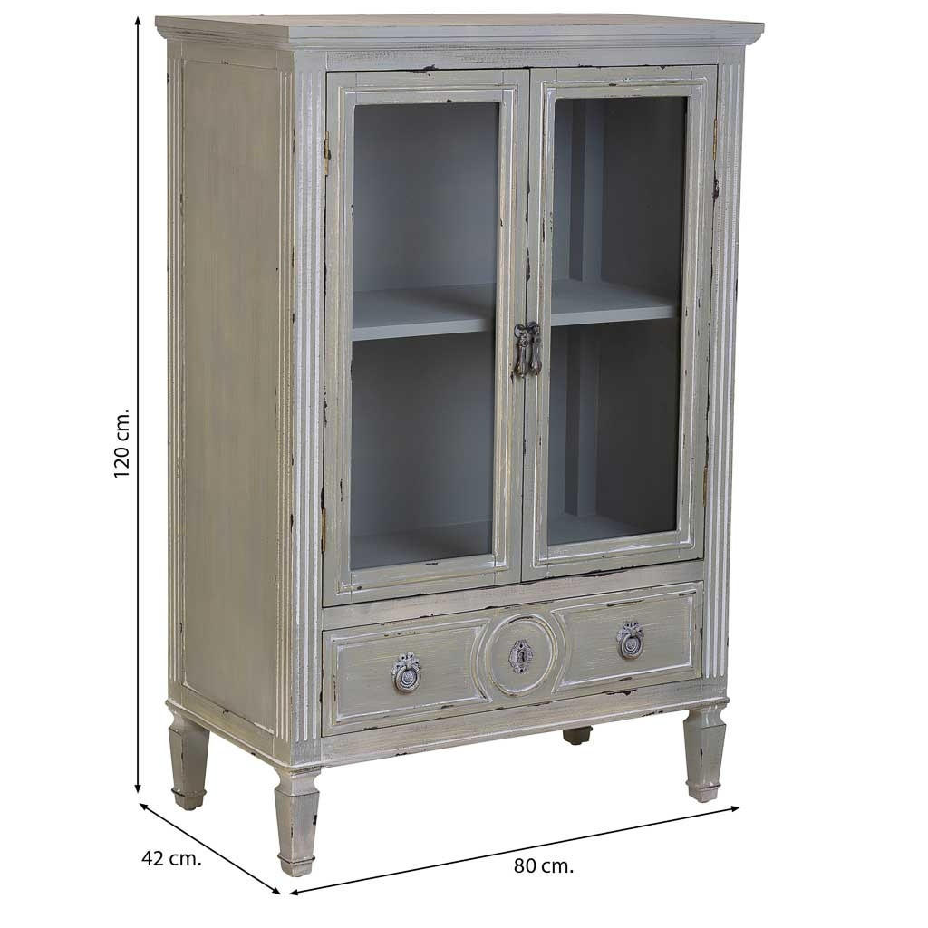 Thumbnail - Wanderlust Vitrine, Grau, Holz, 80x120x42 cm, Wohnzimmer, Wohnwände, Vitrinenschränke