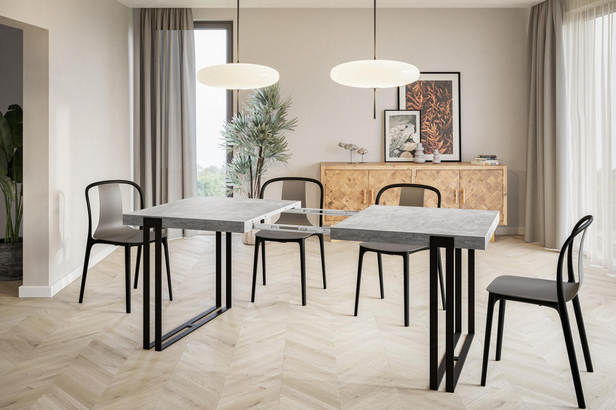 ESSZIMMERTISCH ROSA, ausziehbarer Tisch 140-240X80X77 cm, Farbe: Hellgrau, mit Metallbeinen in Farbe Schwarz - Schwarz/Grau, Holzwerkstoff (140/80/77cm) - Alpi-Möbel