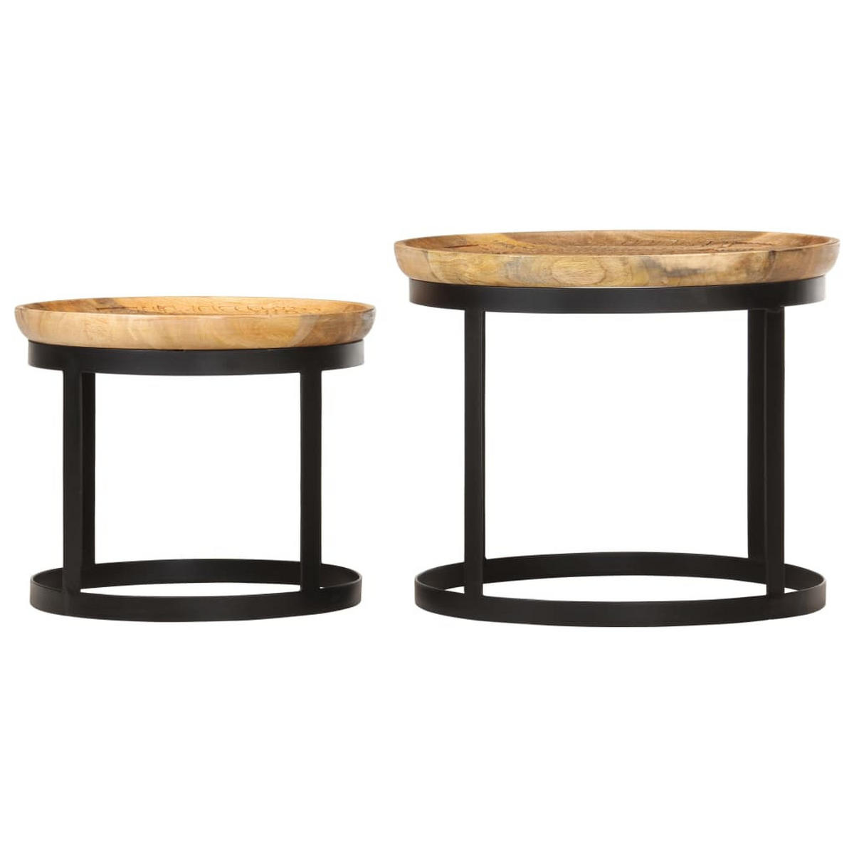 RUNDE Beistelltische 2 Stk. Mango Massivholz und Stahl - Braun, Holz (53/53/44cm) - furnicato