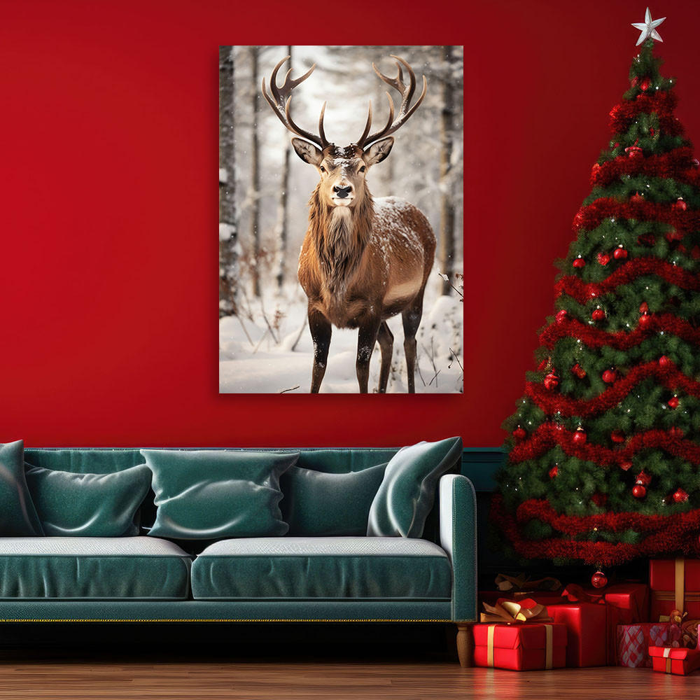 WANDBILD rentier im wald - Grau, Textil (40/60cm) - Feeby