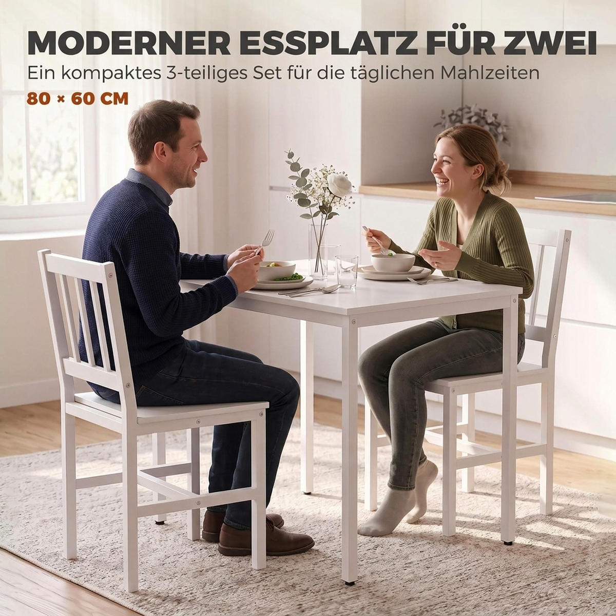 ESSGRUPPE MDF Kohlenstoffstahl Weiß - Weiß, Holzwerkstoff/Metall (60/75/80cm) - HOMCOM