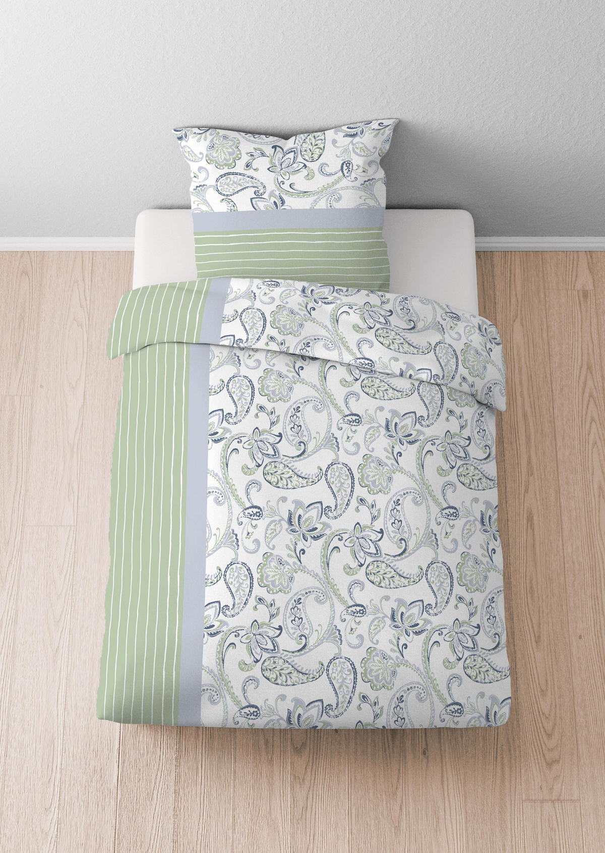 BETTWÄSCHE-GARNITUR Mikrofaser Paisley pistaziengrün, 135x200 cm + 80x80 cm - Hellgrün, Textil (135/200cm) - Castell