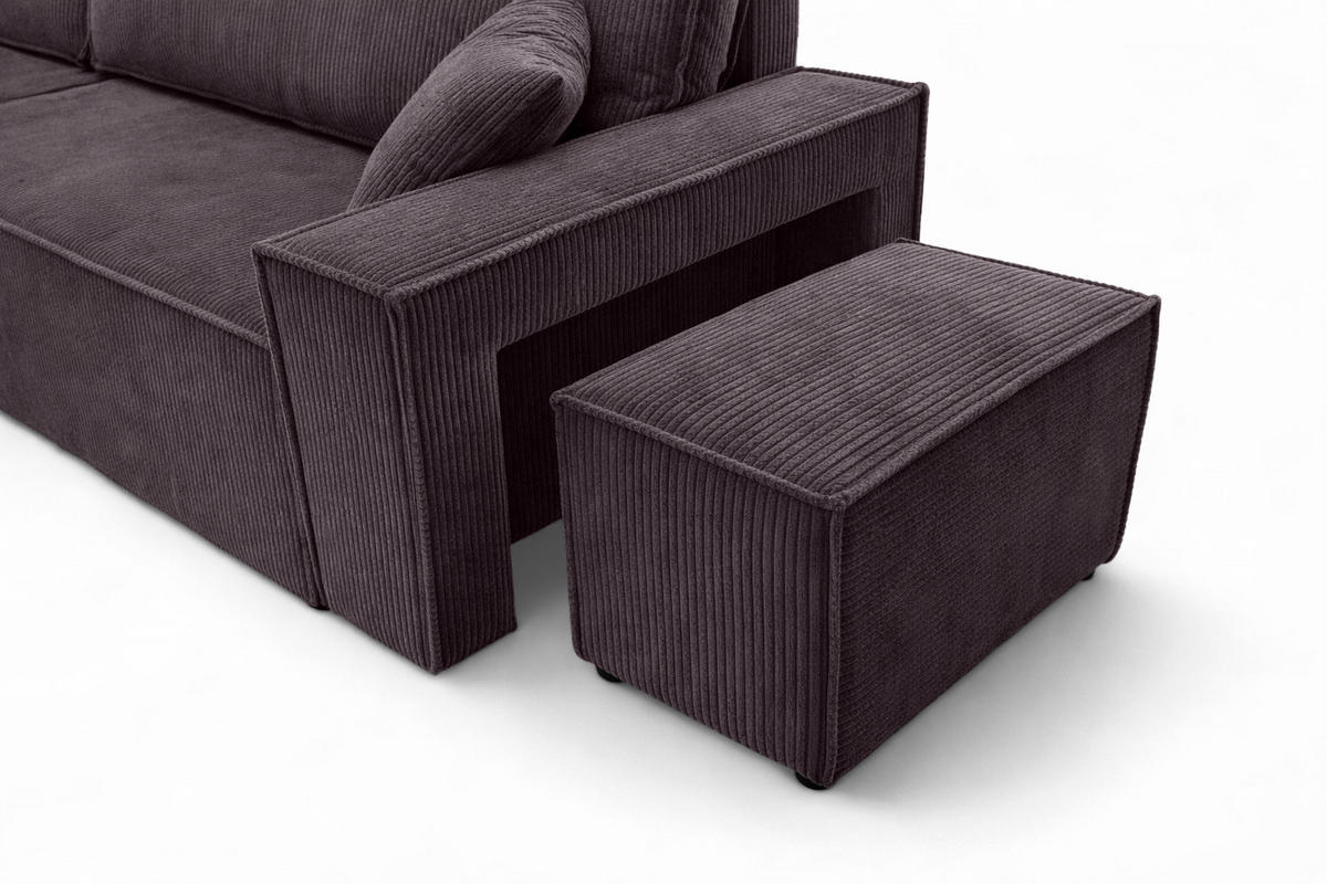 ECKSOFA Mit Schlaffunktion Und Pouf, Cordstoff Poso, Dunkelgrau, Links, Best L Mit Pouf - Dunkelgrau, Holz (244/145cm) - Kaiser Möbel
