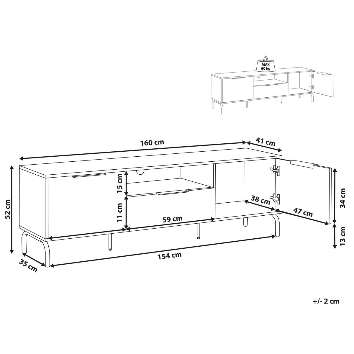 TV-MÖBEL Schwarzes, Hellbraun ITACA 41/160/52 cm - Schwarz, Holzwerkstoff (160/52/41cm) - Beliani