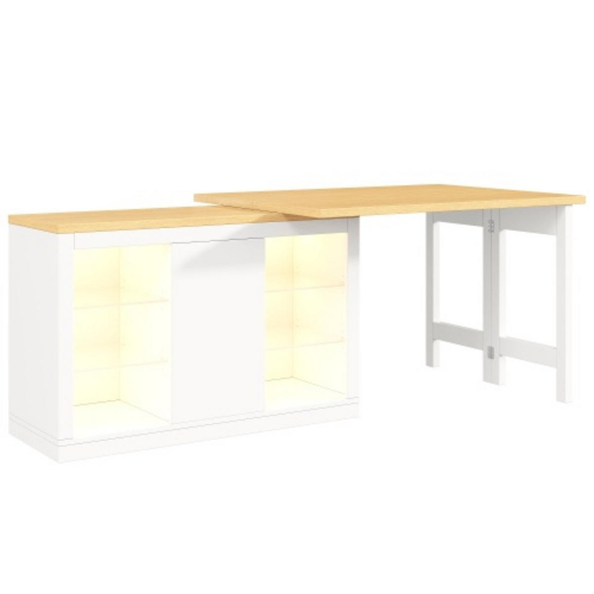 KÜCHENINSEL 120-197×40×72 cm aus MDF und Metall mit 360° drehbarer ausziehbarer Tischplatte, weiß - Weiß, Holzwerkstoff (197/72/40cm) - Luhomfu