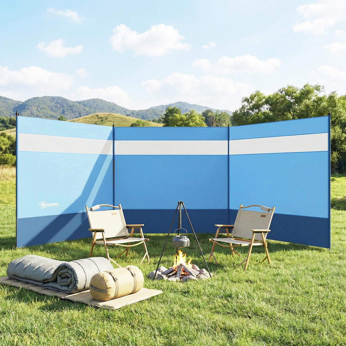 WINDSCHUTZ 3er Set Polyester Stahl Blau - Blau, Kunststoff (1/140cm) - Outsunny