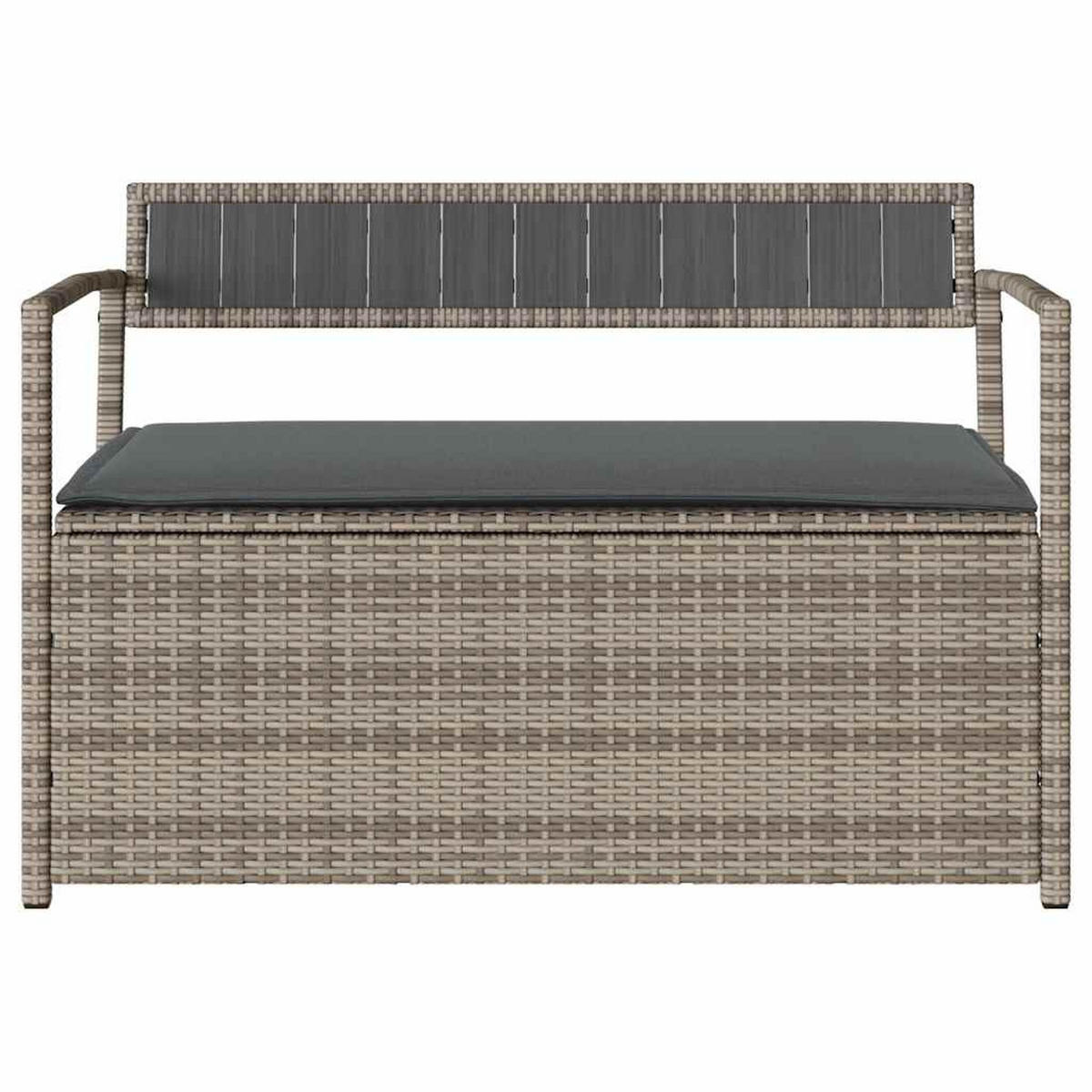 GARTENBANK Mit Stauraum Und Kissen Grau Poly Rattan - Grau, Kunststoff (54/74/111.5cm) - vidaXL