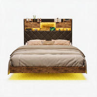 POLSTERBETT 160x200 cm mit LED und USB, Doppelbett mit Lattenrost und Kopfteil, PU, Braun und Schwarz - Schwarz/Braun, Leder/Holzwerkstoff (160/200cm) - GENKI LIVING