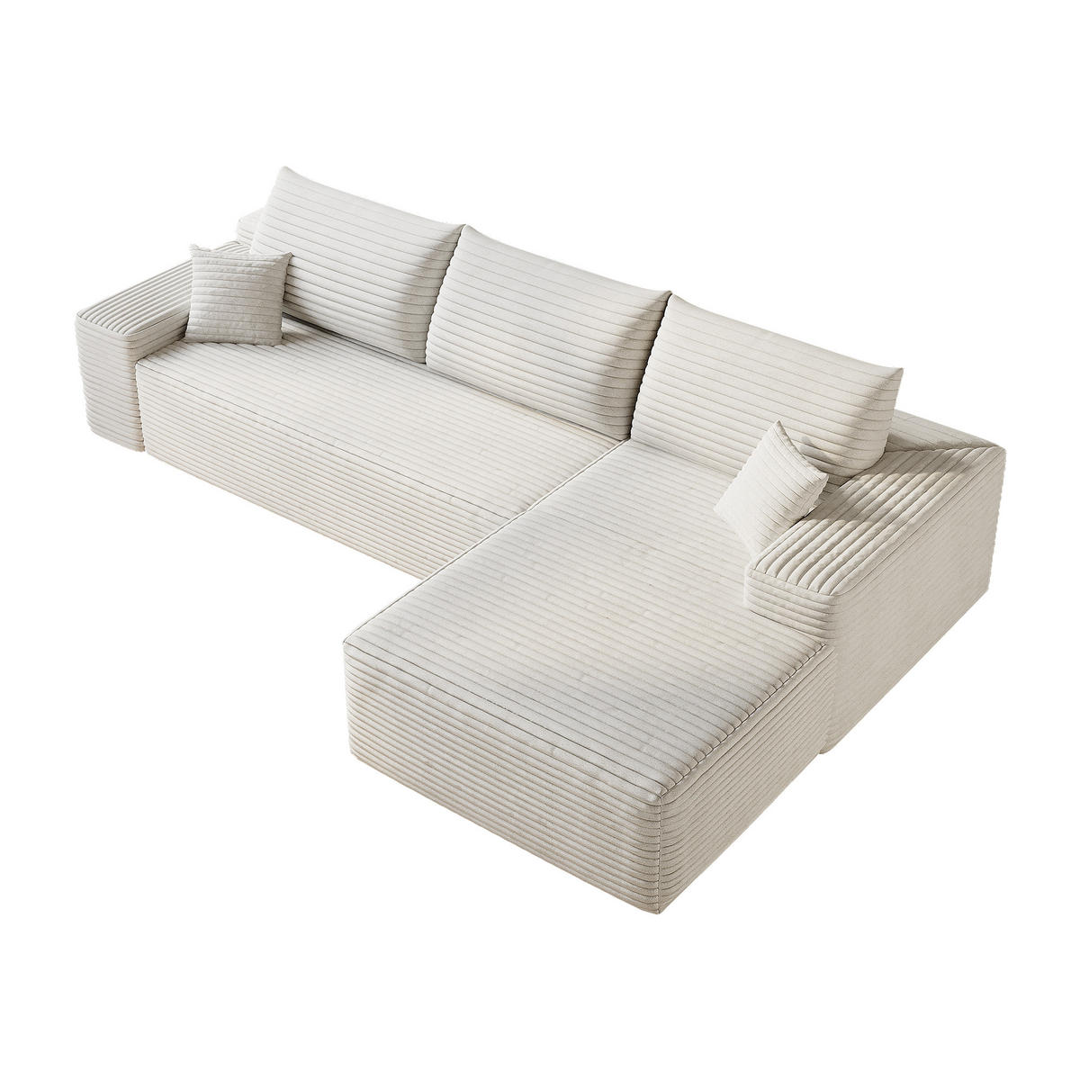 ECKSOFA 270/175/83 cm Weiß Cord mit Chaiselongue, Rechte Seite - Weiß, Textil (270/175cm) - Oxeza