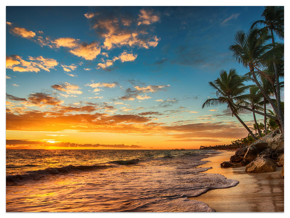 FOTOTAPETE Strand Meer Sonnenuntergang Natur 3D 100x70 - Gelb/Orange, Papier (100/70cm) - Muralo