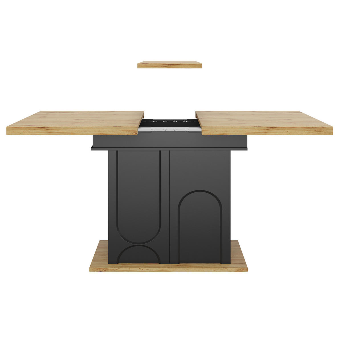 ESSTISCH aus MDF 110-140x80x76 cm Schwarz/Natur ausziehbar mit Stauraum und Soft-Close-Tür - Schwarz, Holzwerkstoff (140/80/76cm) - Modfu
