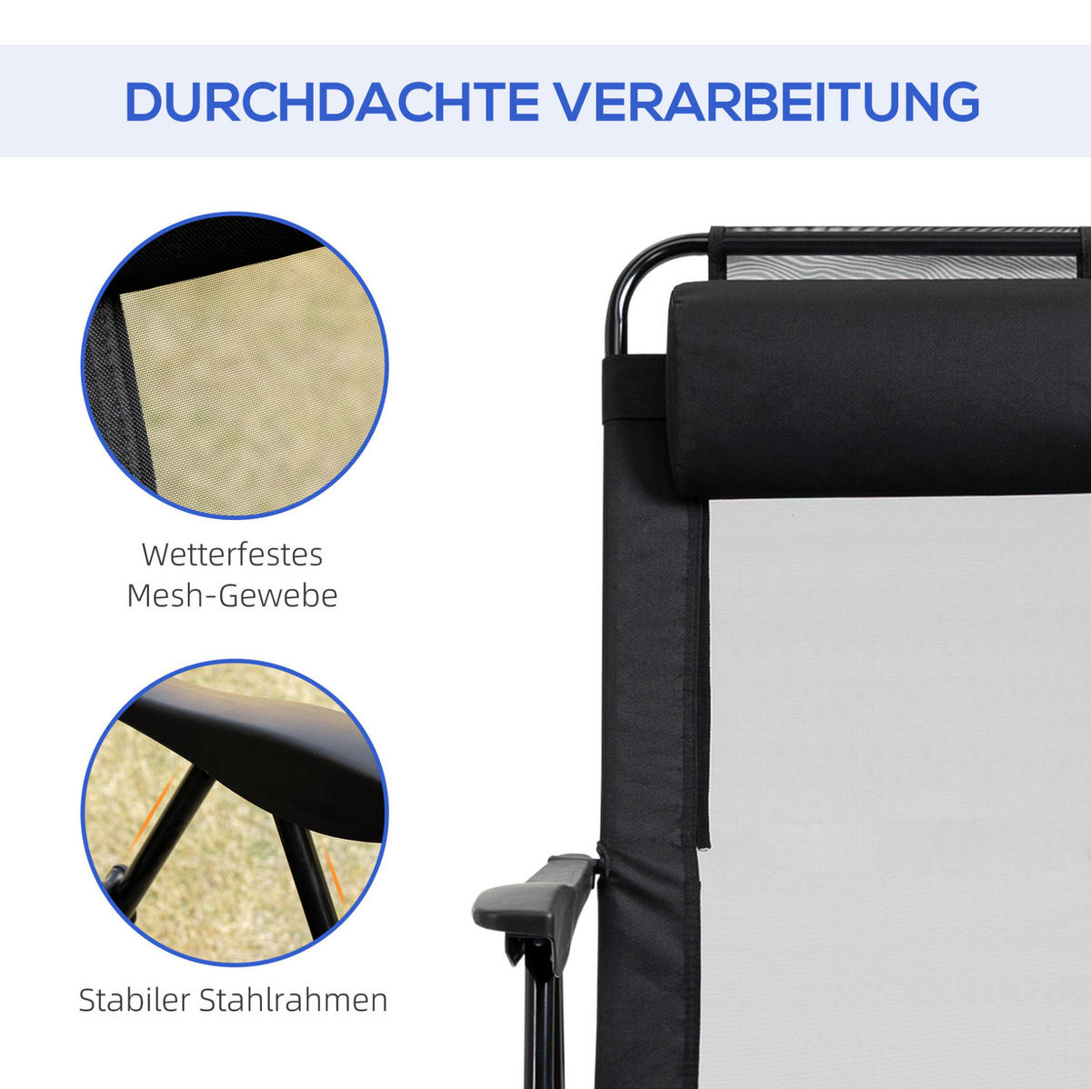 KLAPPSTUHL 62/70/109 cm schwarz aus Stahl 2er-Set klappbar - Schwarz, Metall (70/109/62cm) - OKWISH