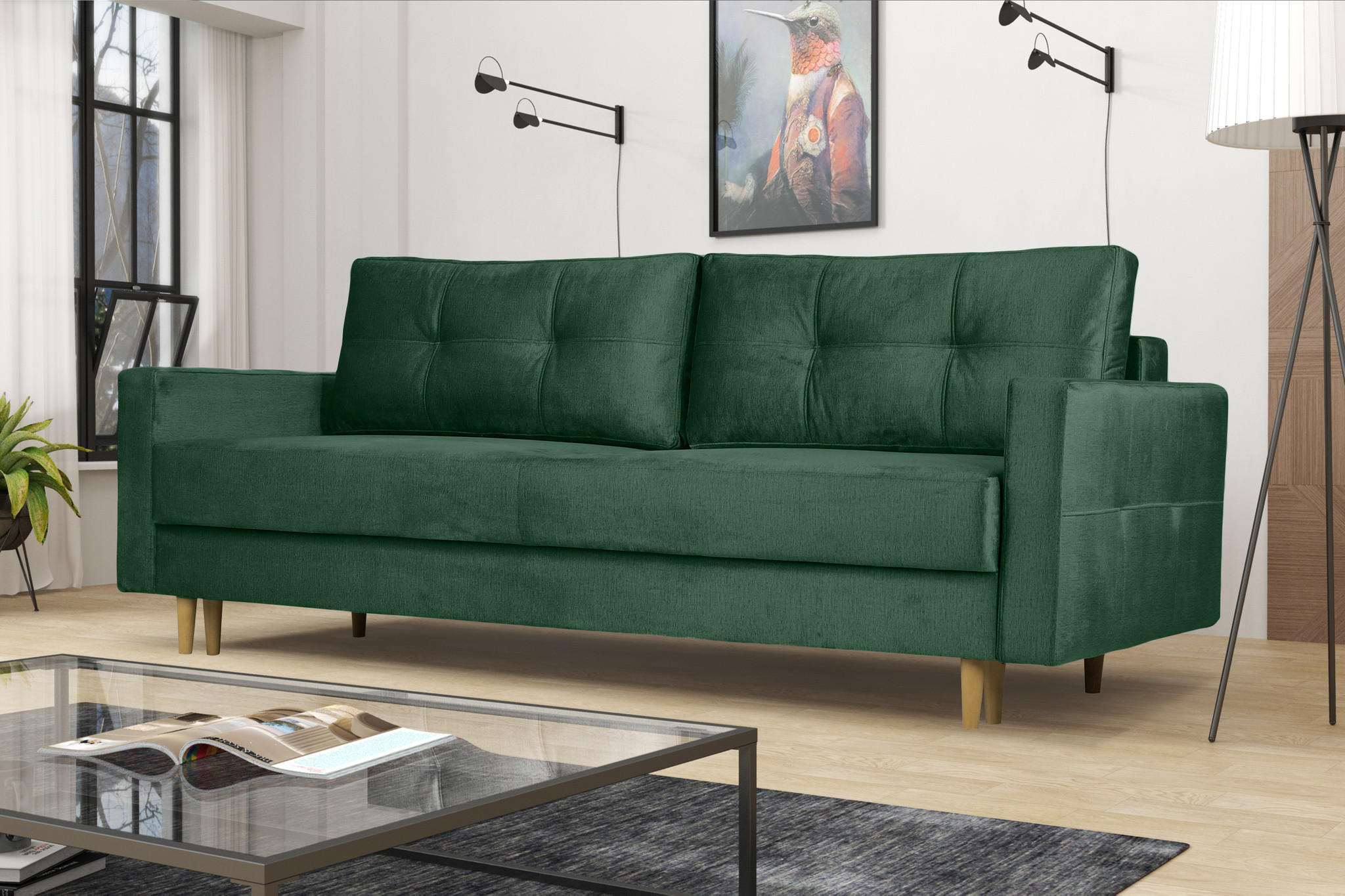 SCHLAFOSOFA Floro 3-Sitzer Stoff Monolith Grün - Grün, Holz/Textil (227/92/98cm) - Kaiser Möbel