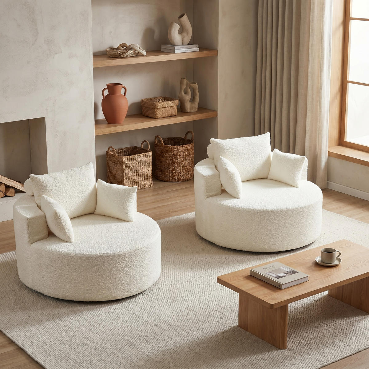 SESSEL 2er-Set Chenille Beige - Beige, Textil (127/82/127cm) - WISHDOR