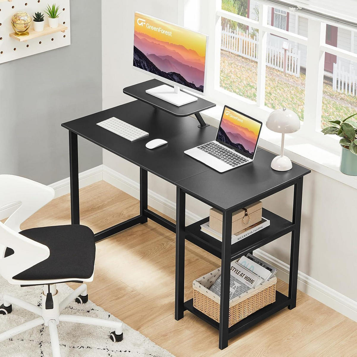 SCHREIBTISCH mit Stauraum und Monitorständer 120 x 50 cm Schwarz - Schwarz, Metall (120/55/75cm)