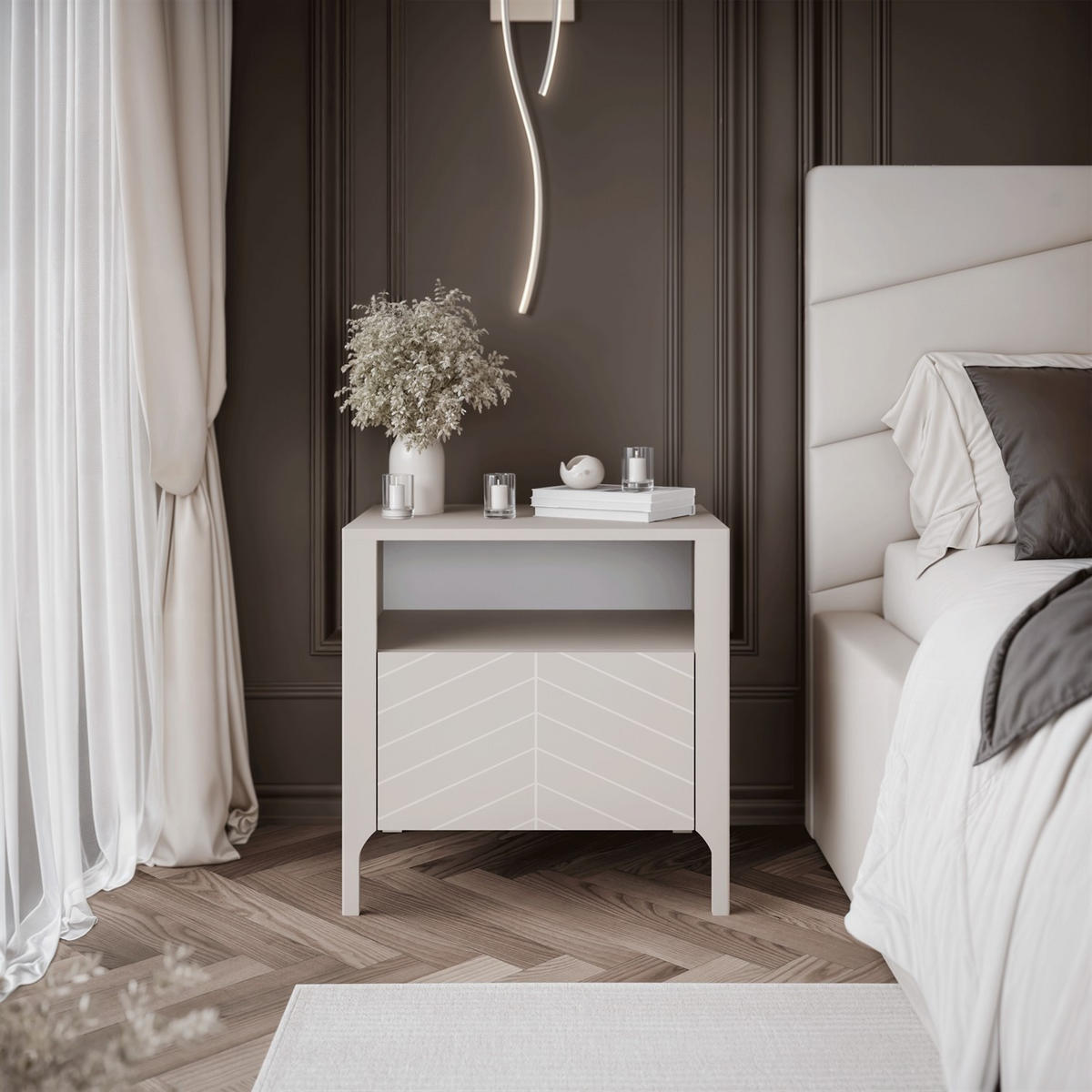 Nachttisch LUMI, Kaschmir - Kaschmir, Holzwerkstoff (54/57/41cm) - Lookway