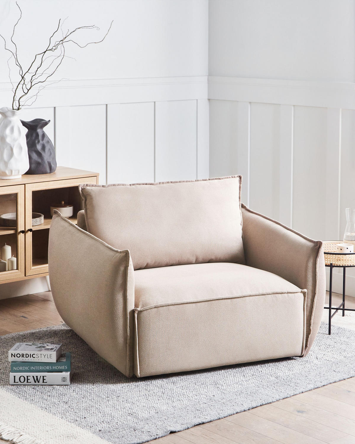 SESSEL Stoff Taupe Kunes - Taupe, Textil (124/78/94cm) - Beliani